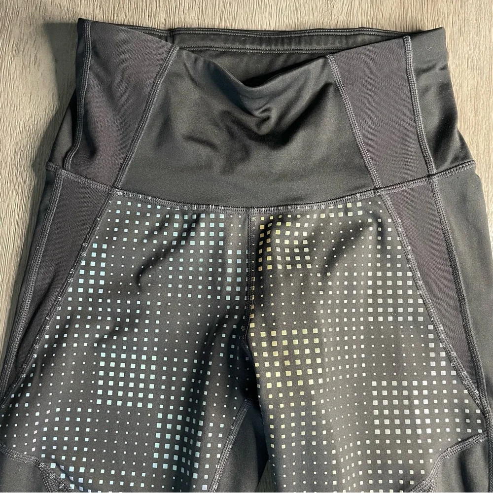 Athleta Black And Rainbow Square High Waisted Leggings